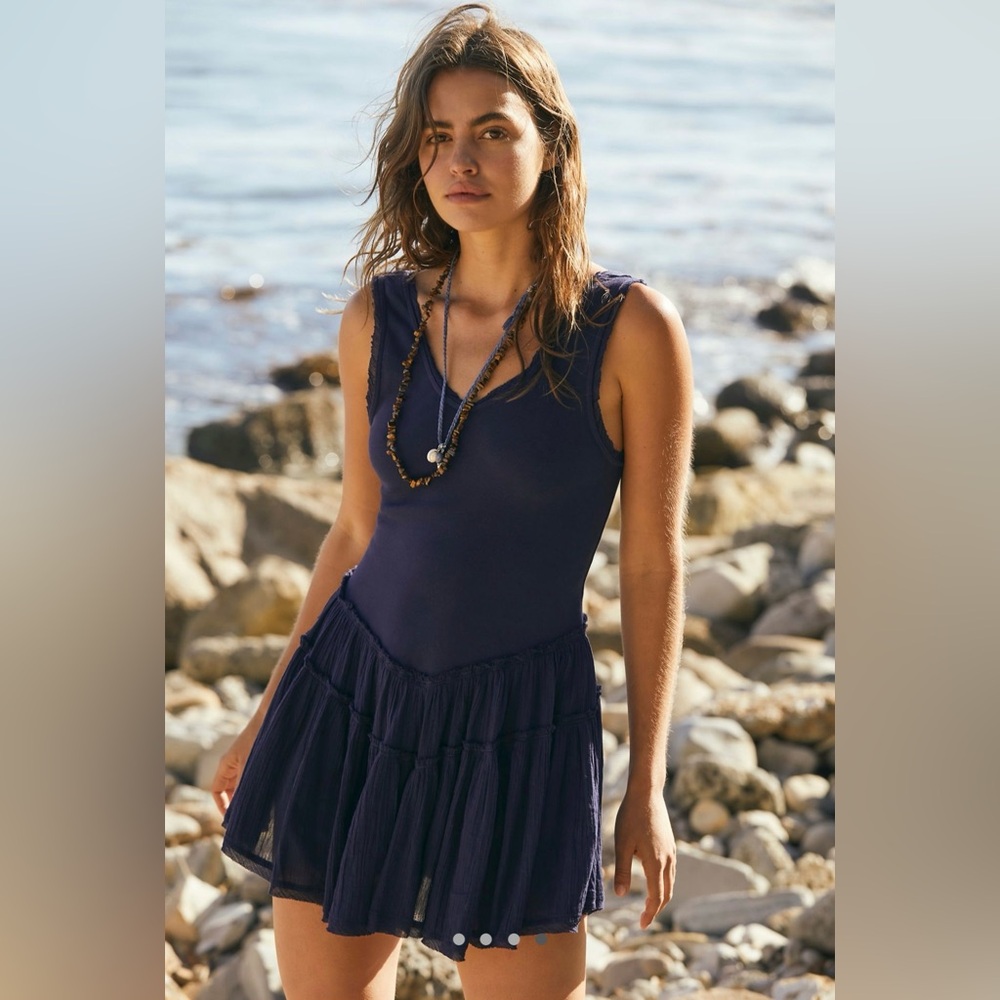 Free People Izi Drop Waist Mini Dress XS Eclipse Navy